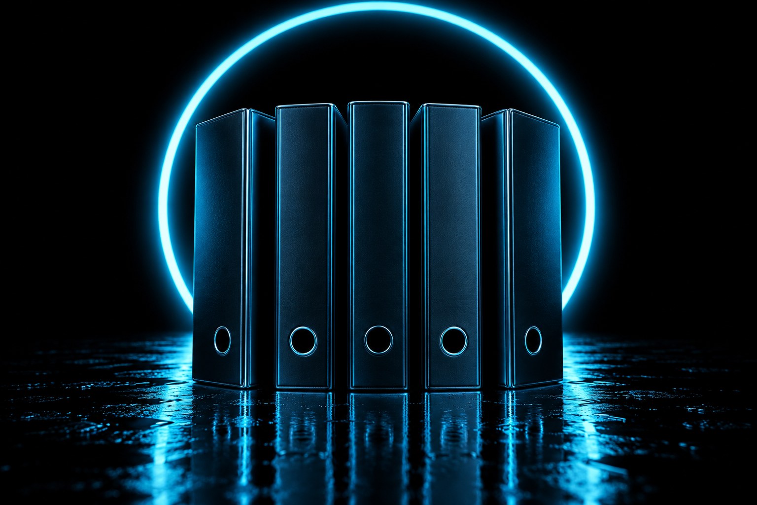 X3 SOP: a black tractor under a ring of cyan light on a wet black floor